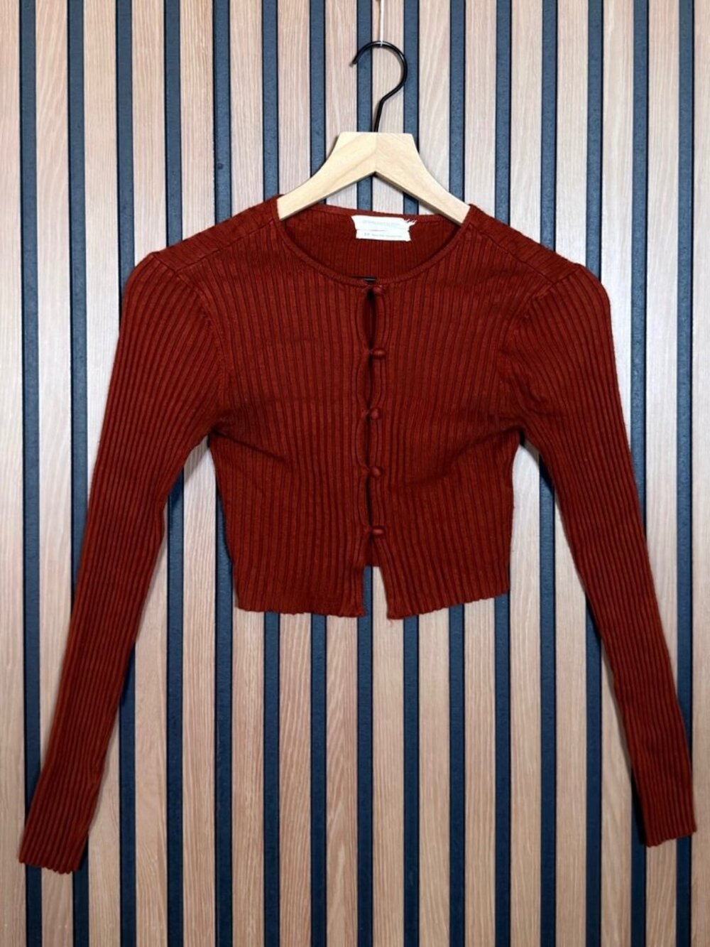 Urban Outfitter Top Small Womens Brick Orange Brown Ribbed Button Front